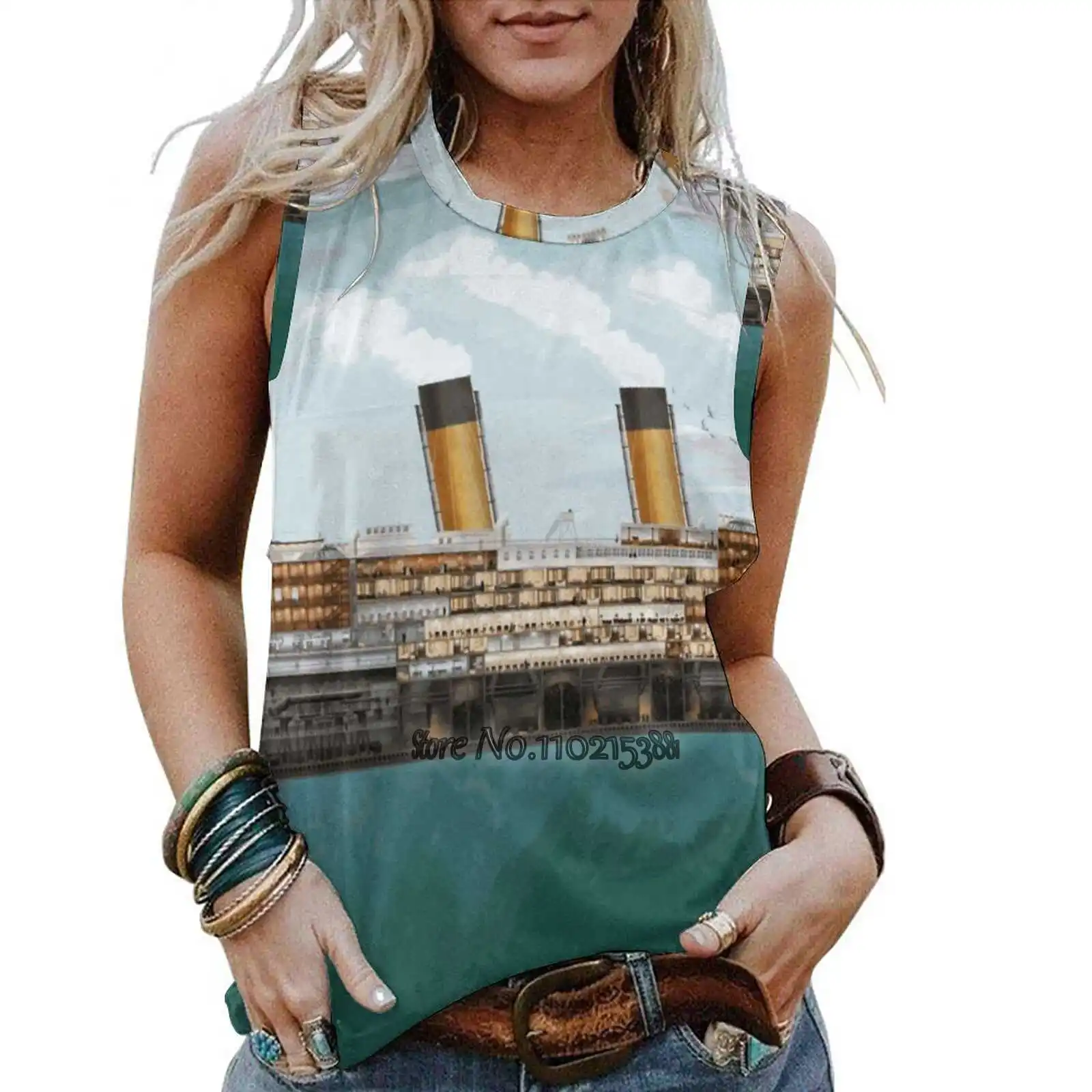 

The Titanic Summer Elegant Tank Tops O Neck Sleeveless Shirt Casual Loose Vest Top Titanic First Accounts Penguin Ocean Liner