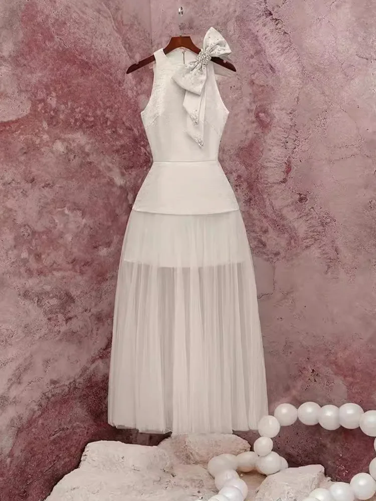 Женское вечернее платье без рукавов DEAT плиссированное составного кроя с