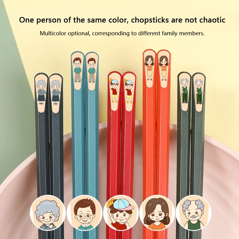 

5 Pair/Set Family Chopsticks Cartoon Pattern Five-color Nail Chopsticks Household Japanese High-end Tableware Kitchen Supplies