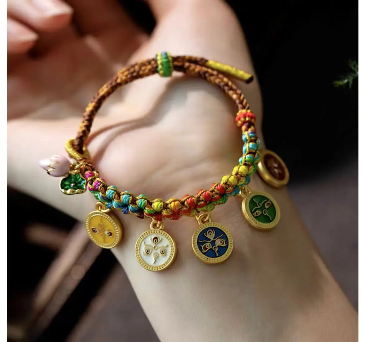 Тибетская ручная веревка Тханка работа красочная пятицветный браслет Бог