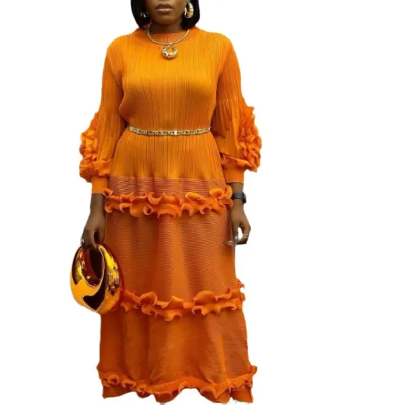 Женское плиссированное платье EGRM Miyake однотонное привлекательное ТРАПЕЦИЕВИДНОЕ