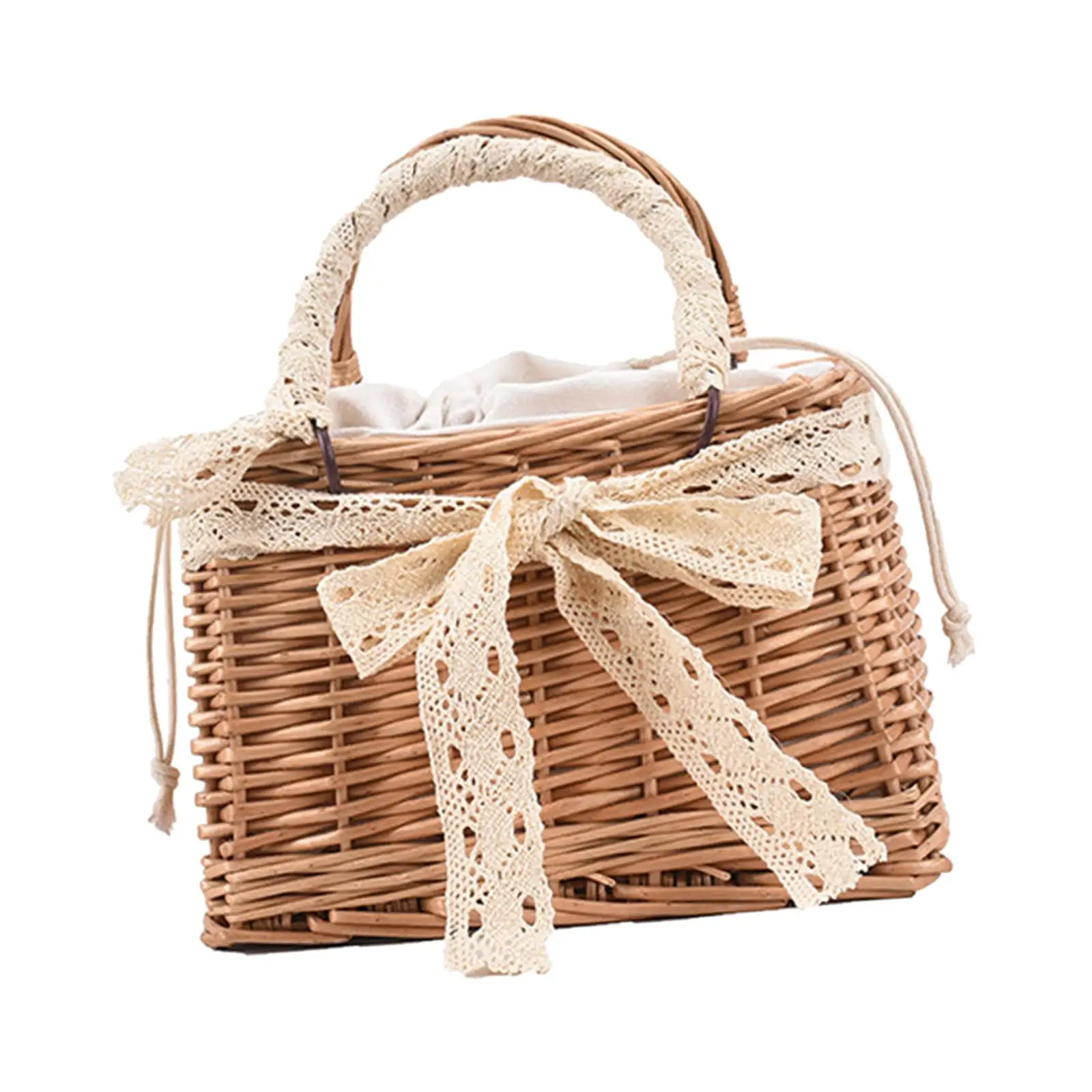 

Handwoven Straw Bag Basket Handbag Tote Portable Organizer Box Natural for Ornament Vocation