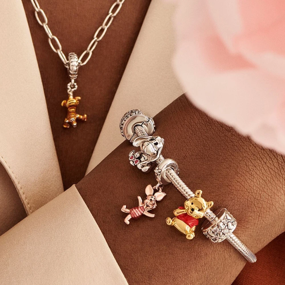 Cute Disney Piglet Tigger Winnie Eeyore The Pooh Full Charm Gift Set Fit Pandora Bracelet & Bangle 925 Sterling Silver Jewelry images - 6
