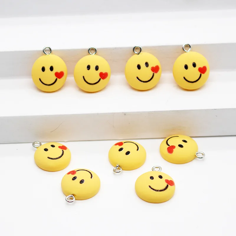 

WZNB 10Pcs Resin Smiley Heart Charms Round Pendants For DIY Jewlery Making Hanging Eearrings Necklace Handmade Craft Accessories