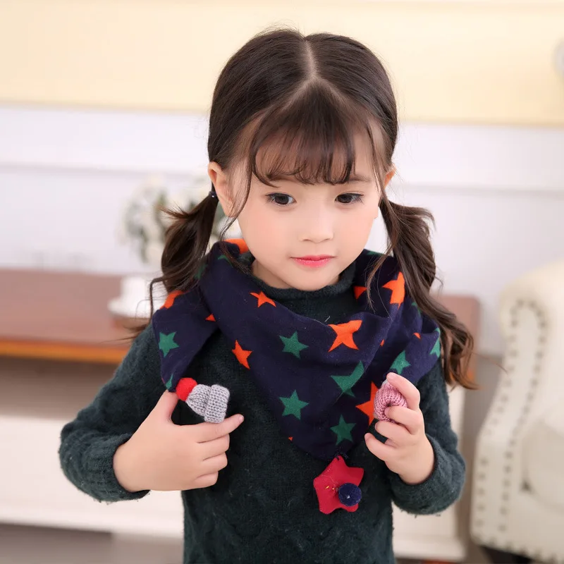 

Scarves Girls Children Double Triangle Scarf Winter Baby Tassels Cotton And Linen Scarf Boys And Girls Tide Double-sided