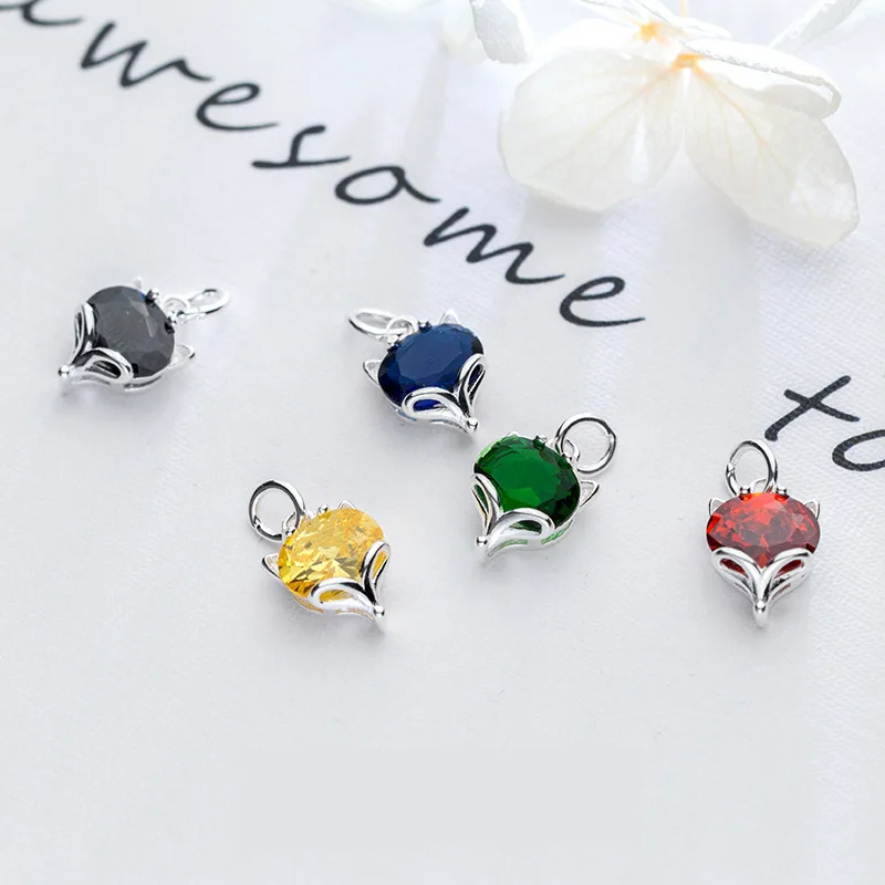 

Подвески из стерлингового серебра 925 пробы в виде лисы, 11,5*8 мм, украшения из красного и зеленого кристалла, подвески «сделай сам» для женщин, ...