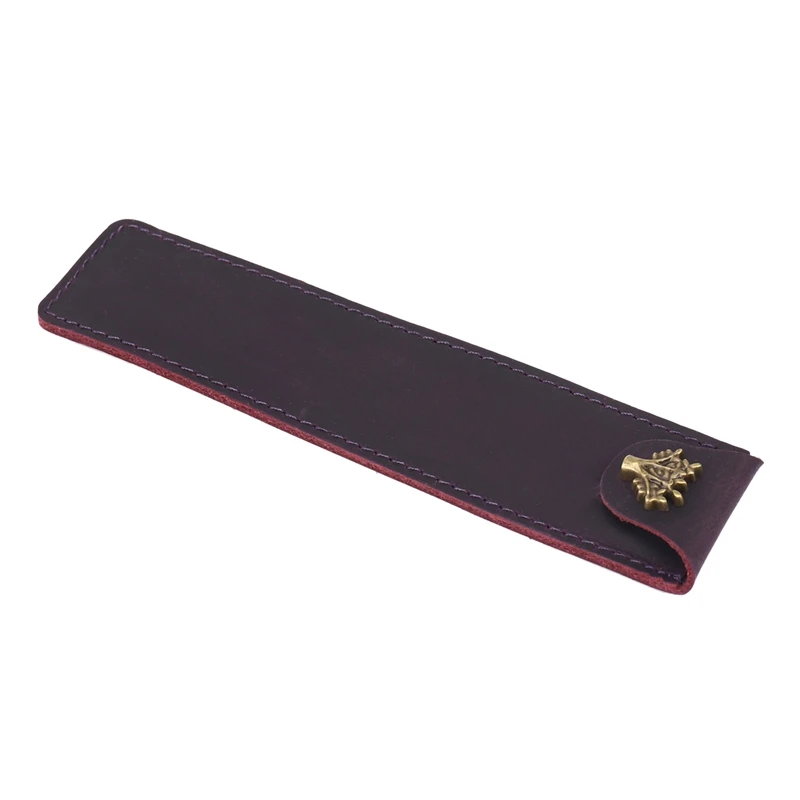Genuine Leather Pen Pouch Holder Single Pencil Bag Case With Snap Button For Rollerball Fountain Ballpoint