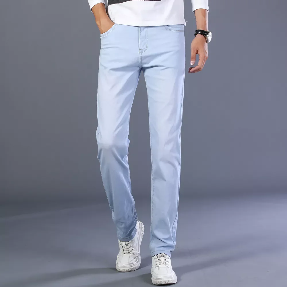 2022New New Autumn Men's Loose Straight Stretch Jeans Fashion Casual Classic Style Cotton Denim Sky Blue Pants Male Brand Tr