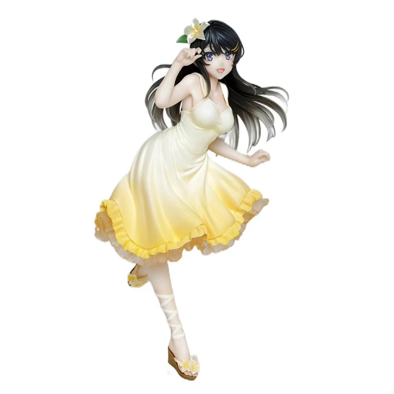 

20CM Anime Figure Sakurajima Mai Anime Youth Pig Head Boy Will Not Dream Of Bunny Girl Senpai Sitting Yellow Dress Model Toys