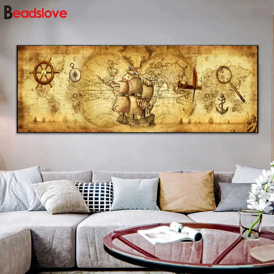 

Большая 5d алмазная живопись «сделай сам», полная квадратная круглая винтажная карта мира, пейзаж, ретро, полная выкладка, алмазная вышивка, домашний декор S228