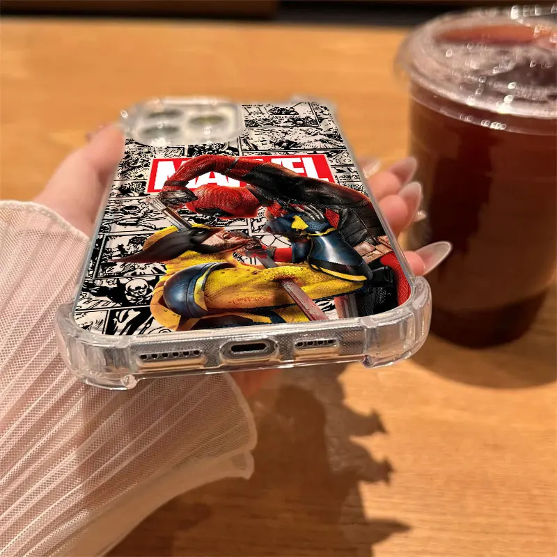 Фото Прозрачный чехол Marvel Deadpool Wolverine для iPhone 17, 16, 15, 14, 13, 12, 11 Pro Max, 16e, 17e, Air, 13 Mini, 15 Plus, XS, XR, X, 7, 8 №4