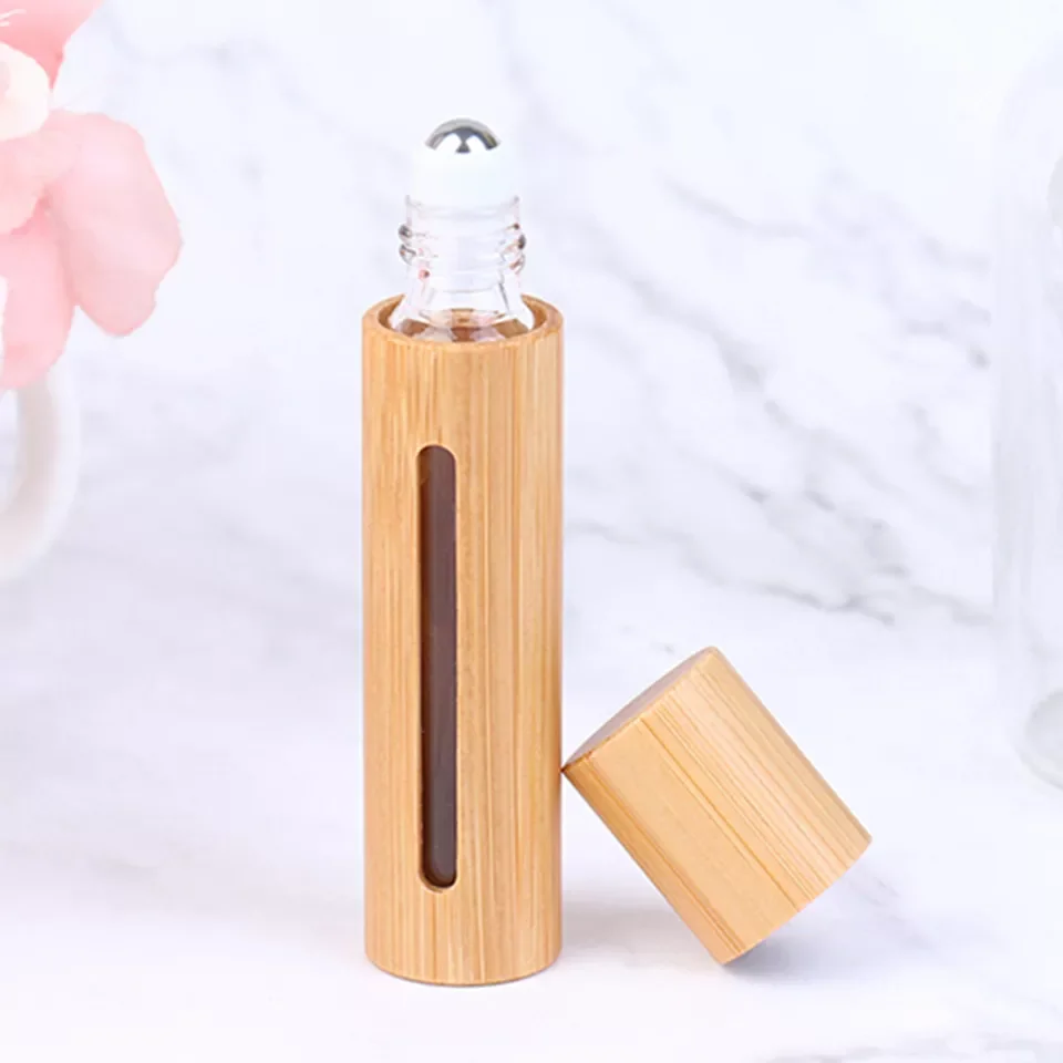 

50pcs 10ML Natural Bamboo Wood Bottle Perfume Empty Oil Bottle Stainless Roll On Ball Perfume Aromatherapy Bottle