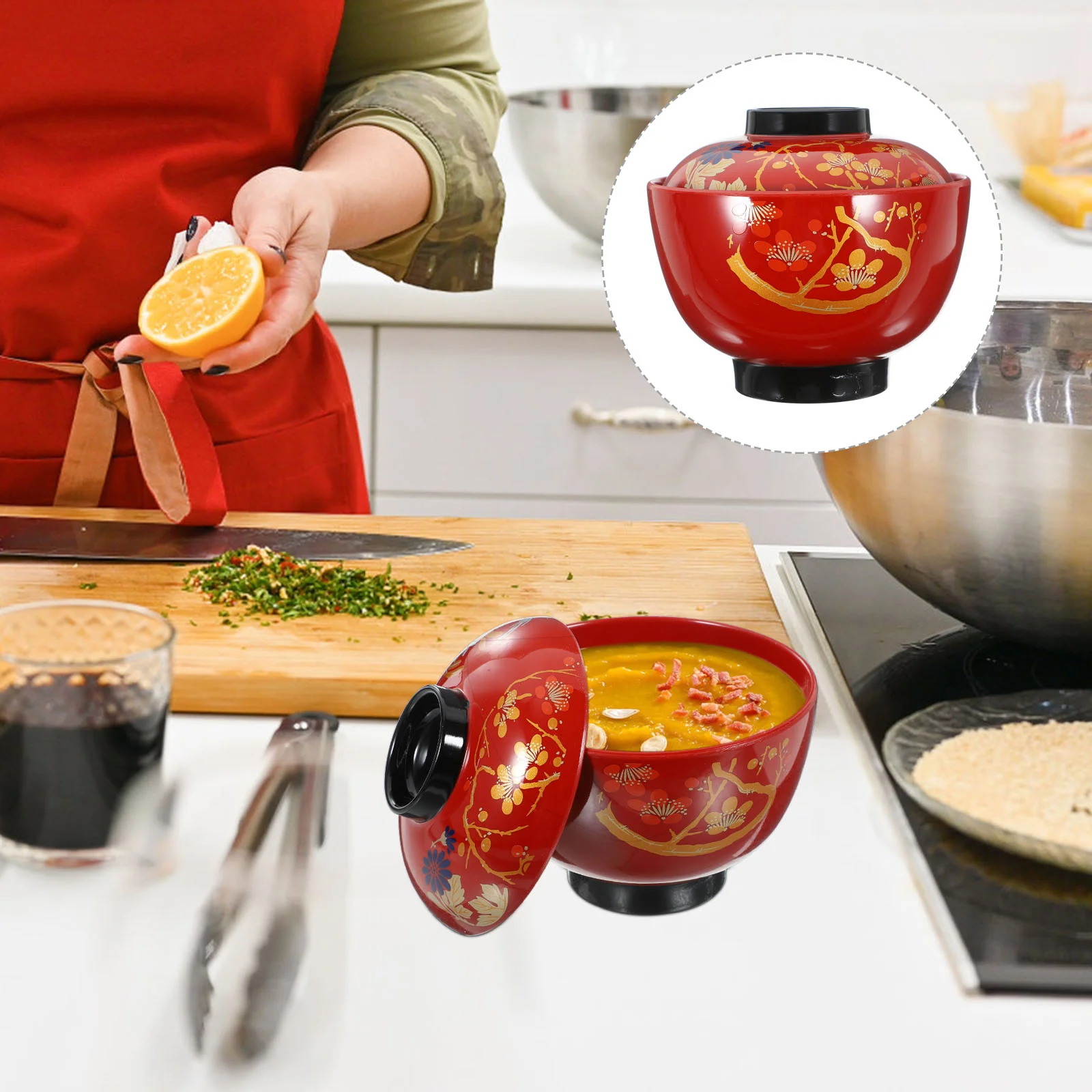 

Lidded Food Bowl Japanese Soup Bowls Serving Asian Rice Exquisite Multi-function Lids