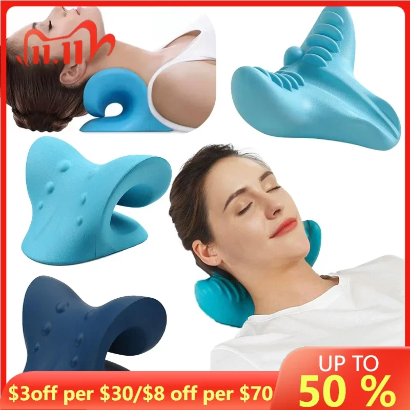 

Neck Shoulder Stretcher Relaxer Cervical Chiropractic Traction Device Massage Pillow for Pain Relief Cervical Spine Alignment