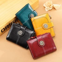 wr leather wallet womens short wallet 2020 new vintage oil wax cowhide zero purse multifunctional anti theft handbag