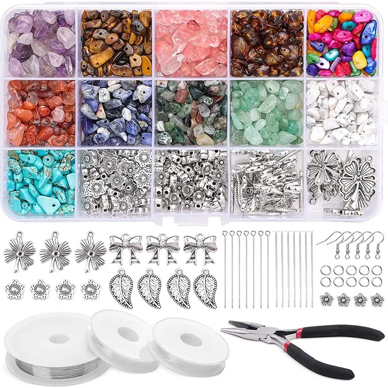 

935PCS Natural Gemstone Irregular Crystal Chips Stone Beads,5-8 Mm Multicolor Natural Chip Stone Beads For DIY Bracelets
