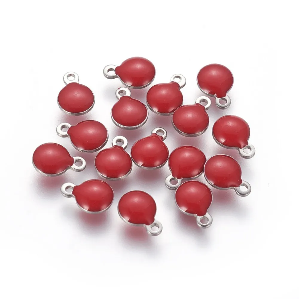 

20pcs/lot Stainless Steel Dark Red Enamel Round Charms for DIY Earrings Necklace Jewelry Making Pendant Accessories подвески