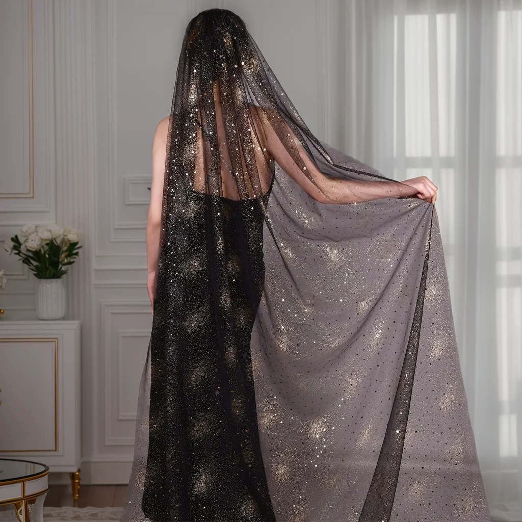 Черная свадебная фата V220 с блестками Свадебные фаты гребнем сверкающая Золотая