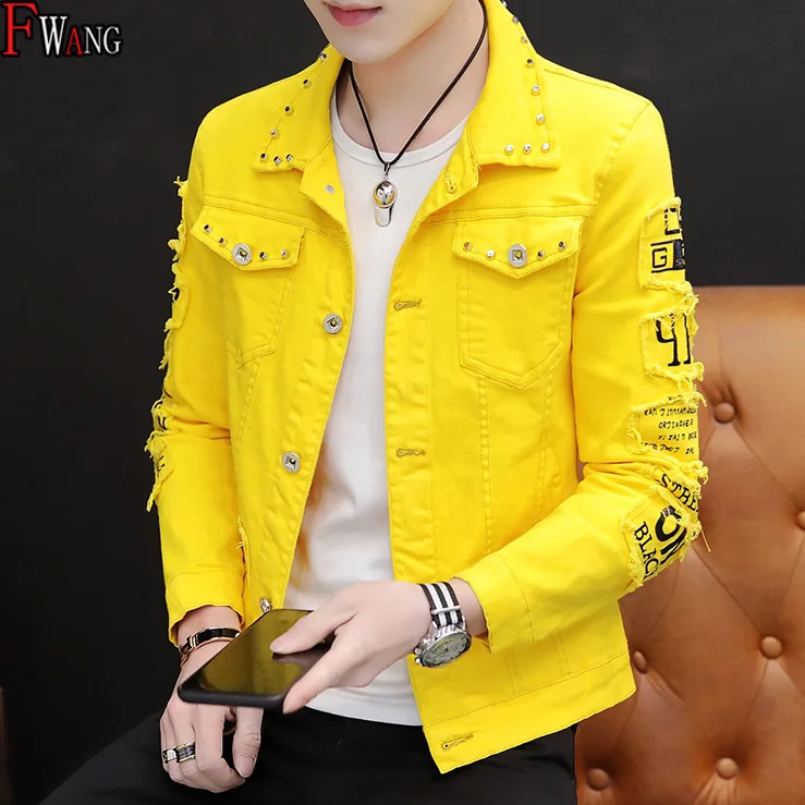

2022 spring and autumn fashion denim jacket men's ripped denim rivet jacket jean jacket men clothes jacket men