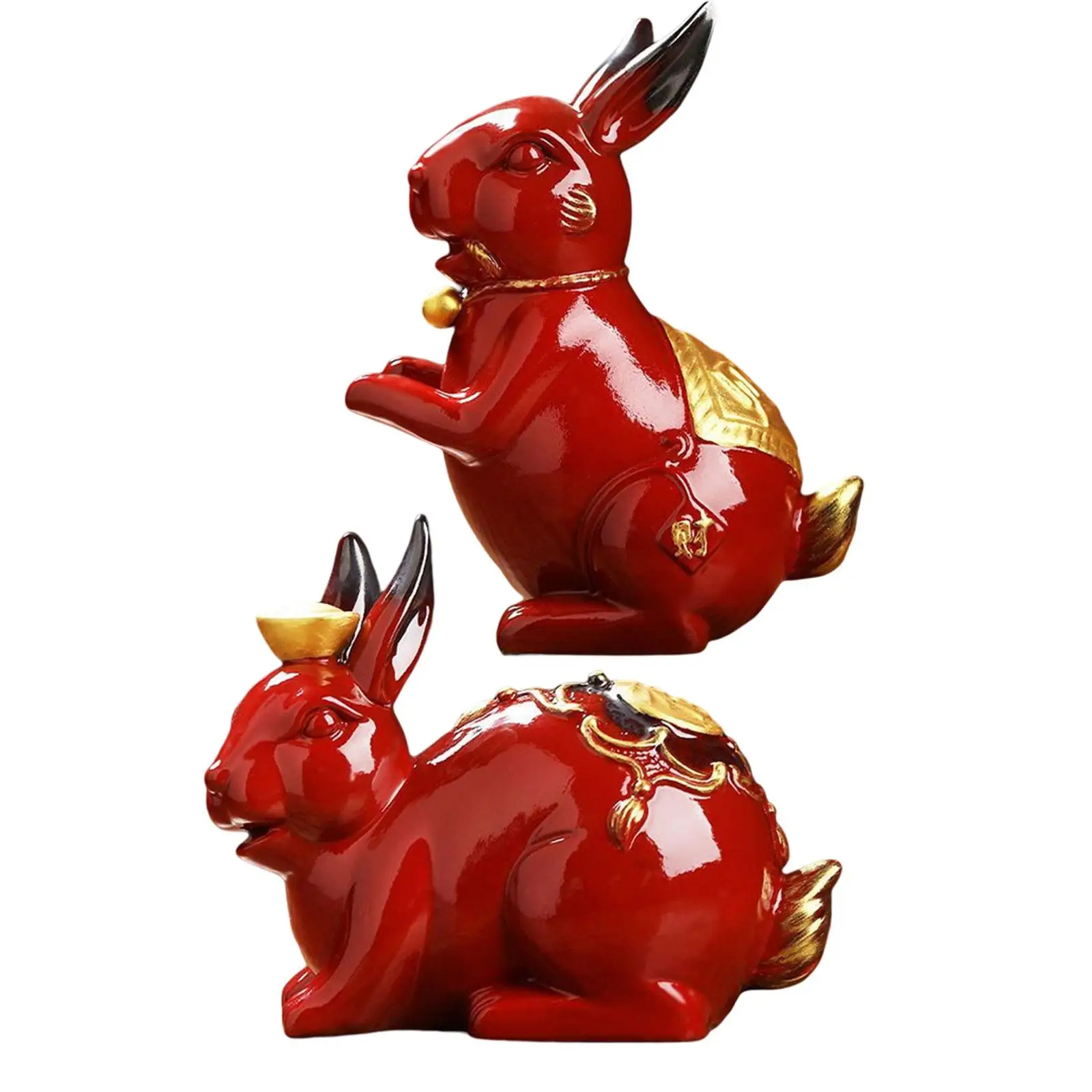 

Lovely Rabbit Figurines Artwork Scene Layout Ornament Traditional Chinese Style Porcelain Sculpture for Home Bedroom Tabletop