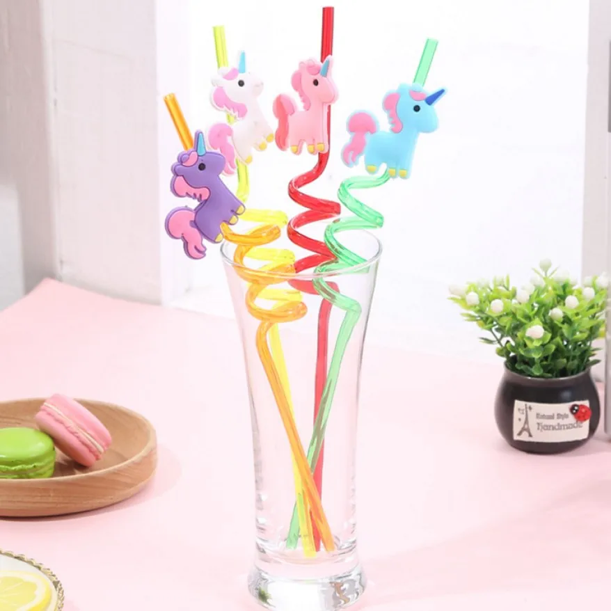 

4pcs 26cm Reusable Unicorn Straws Birthday Unicorn Theme Decoration Plastic Drinking Straw Party Supplies