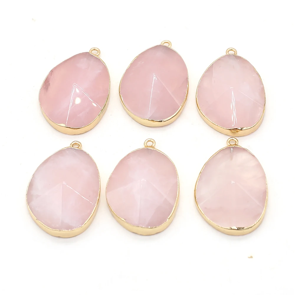 

Подвески из натурального полудрагоценного камня с розовым кварцем, подвески с округлой подвеской, Аксессуары для ожерелья, оптовая продажа