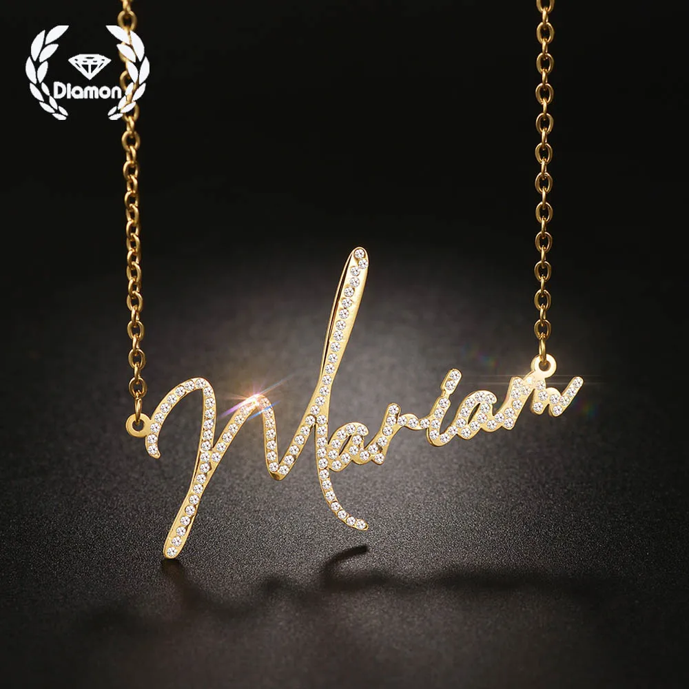 

Ожерелье из нержавеющей стали с именем на заказ, с цирконом