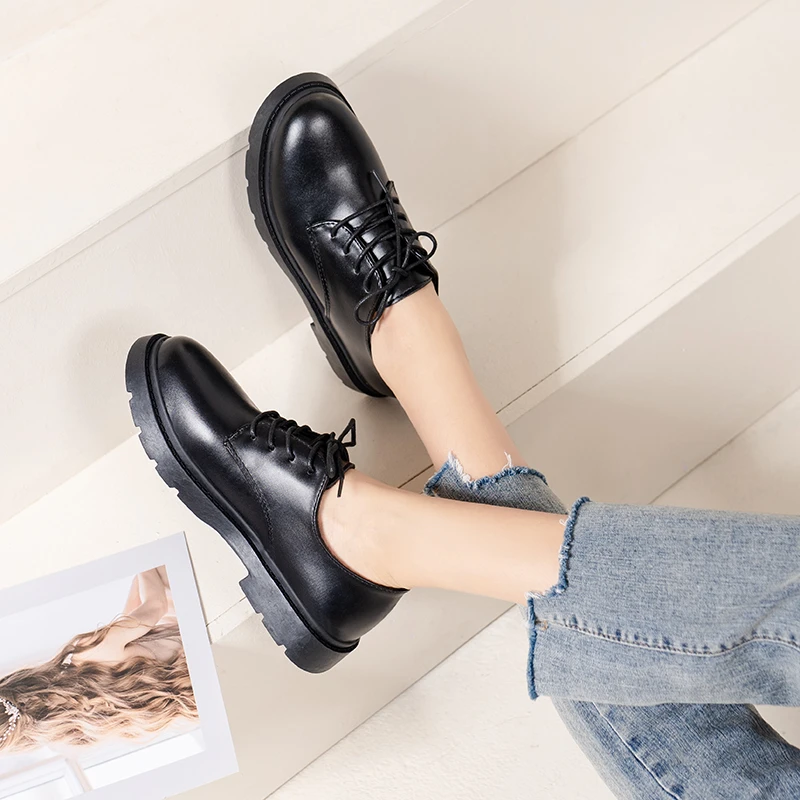 

Women's loafers Flats Shoes 2023 Low Heel Black Retro Student Single Shoes Office Outsole Casual Black Student Leather Shoes