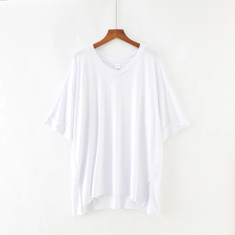 

Summer V-neck women's T-shirt mid-length pregnant women Black