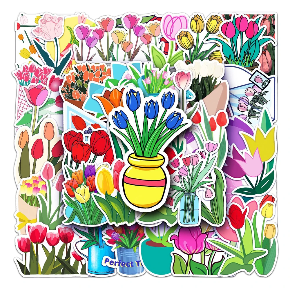 

10/30/50PCS Cartoon Tulip Flower Cute Creative Graffiti Sticker Skateboard Luggage Laptop Waterproof Wholesale