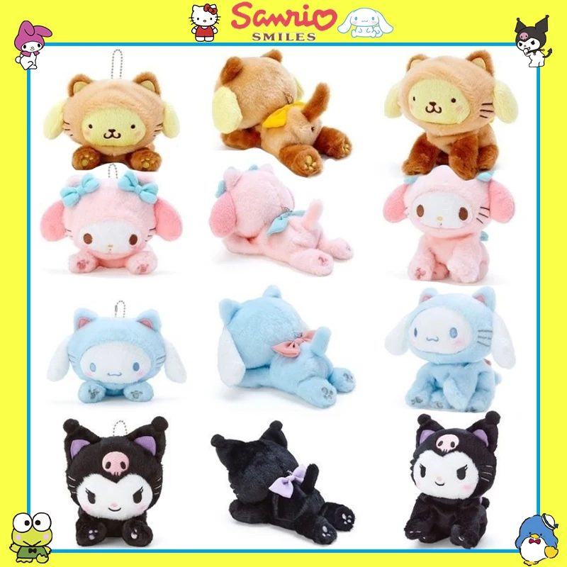 

Sanrio плюшевые Kuromi Hello Kitty My Melody Cinnamoroll Pom пуриновые мягкие игрушки мультяшный плюшевый кулон брелок подарок для детей