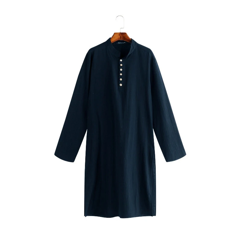 Muslim Robes Men Casual Cotton Long Sleeve Solid Color Jubba Thobe Kaftan Arabic Islamic Clothing Pakistani Shirt Plus Size 5XL