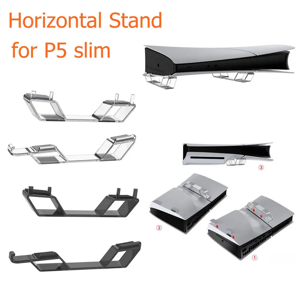 Фото Горизонтальная подставка для PS5 Slim, держатель для цифровых/дисковых игровых консолей с компактным дизайном для Playstation 5 Slim, аксессуары №1