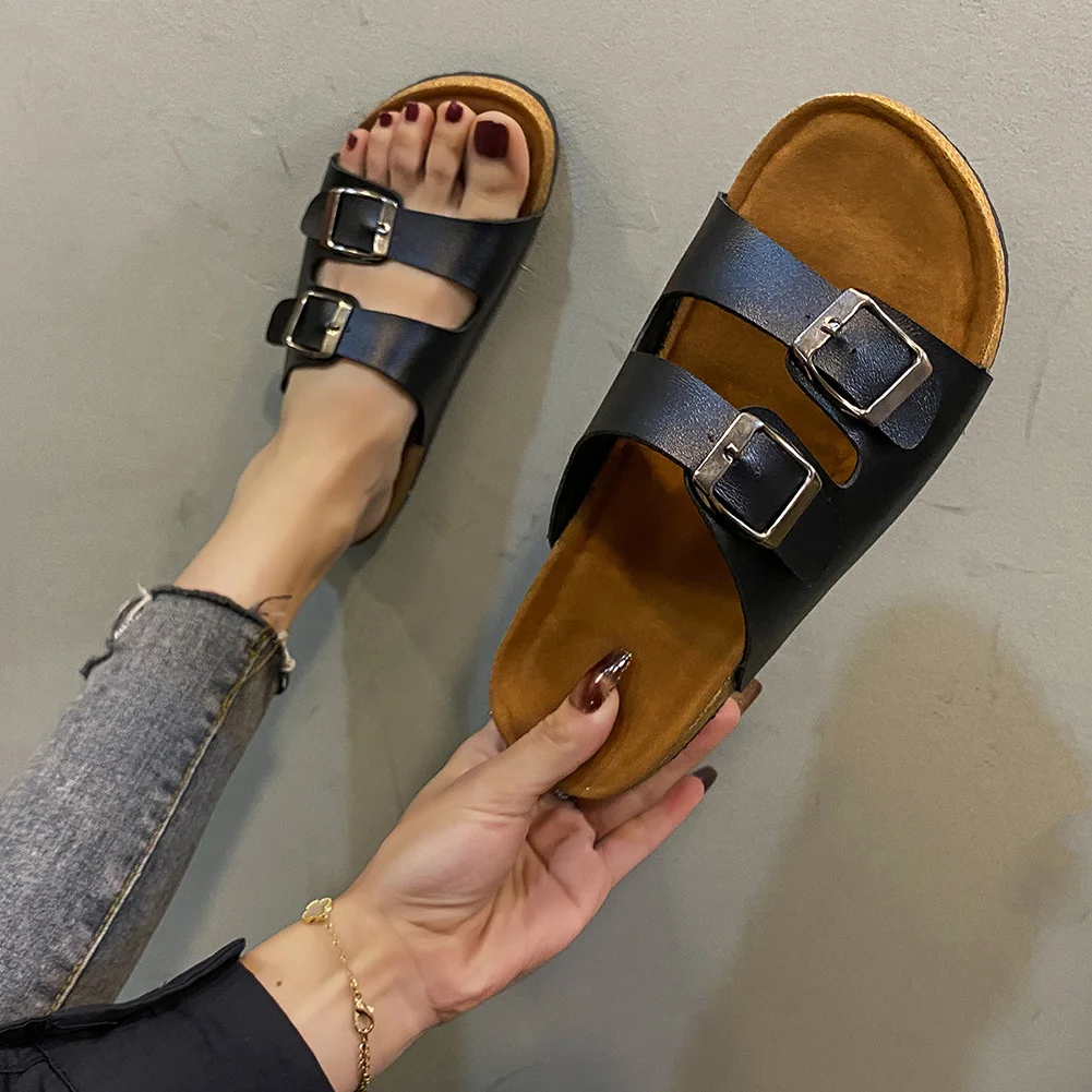 Summer Casual Slippers With Double Buckle Non-Slip Comfortable Beach Shoes For Outdoor Wear
