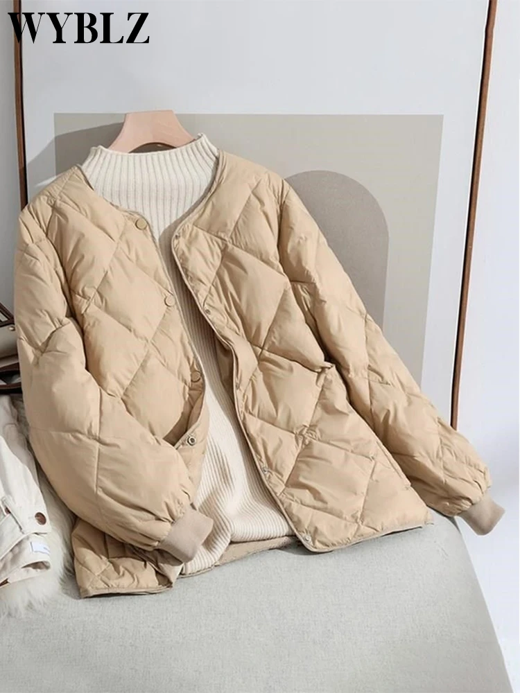 

WYBLZ Autumn Winter Light Thin Warm Women Puffer Jackets Korean Style Fashion Baseball Collar Female Down Coat