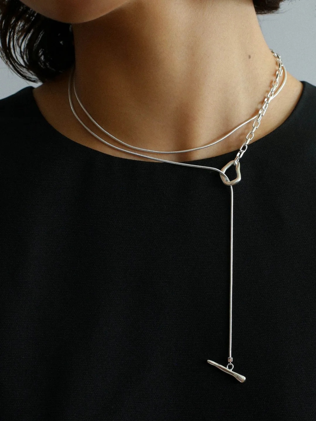Simple and Slish Geometric Y-Shaped Chain Patchwork Contrast Color Sweater Japan All-Match Long Necklace