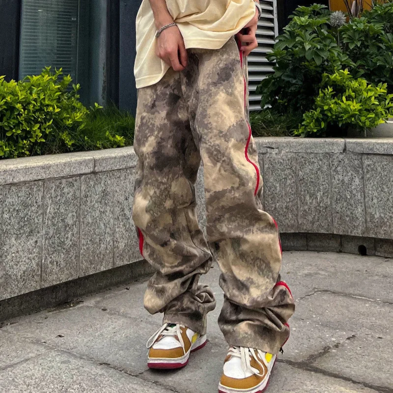 

American Hip Hop Camouflage Overalls For Men And Women Summer Wide Leg Khaki Female Pants Harajuku Goth Y2k 90s Clothes Vintage