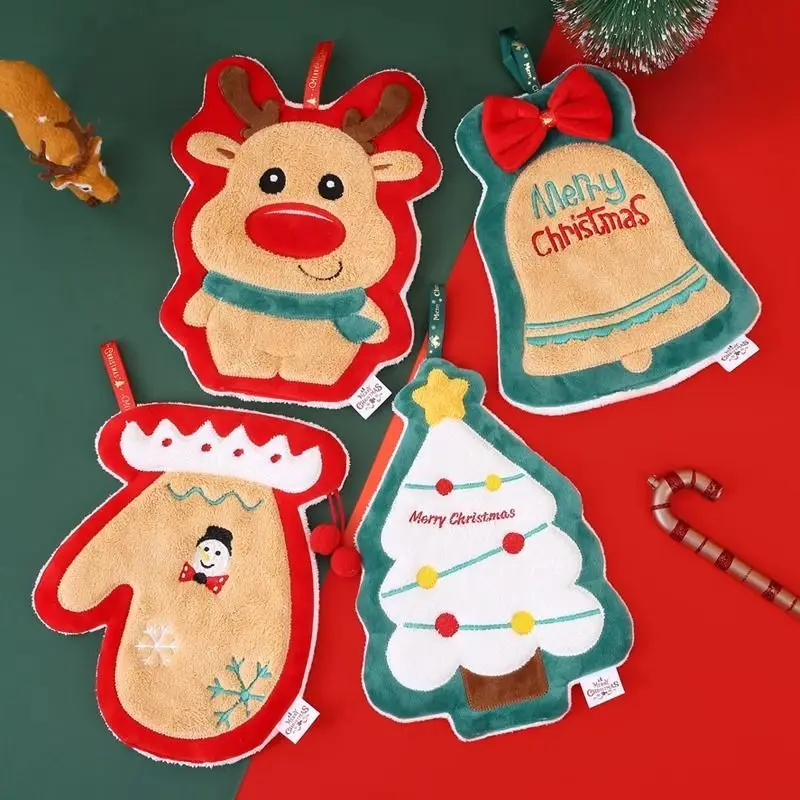 

Christmas Style Hand Towel Cartoon Kawaii Kitchen Bathroom Essential Three Layers Thickening Quick-Dry Hand Wipes for Children