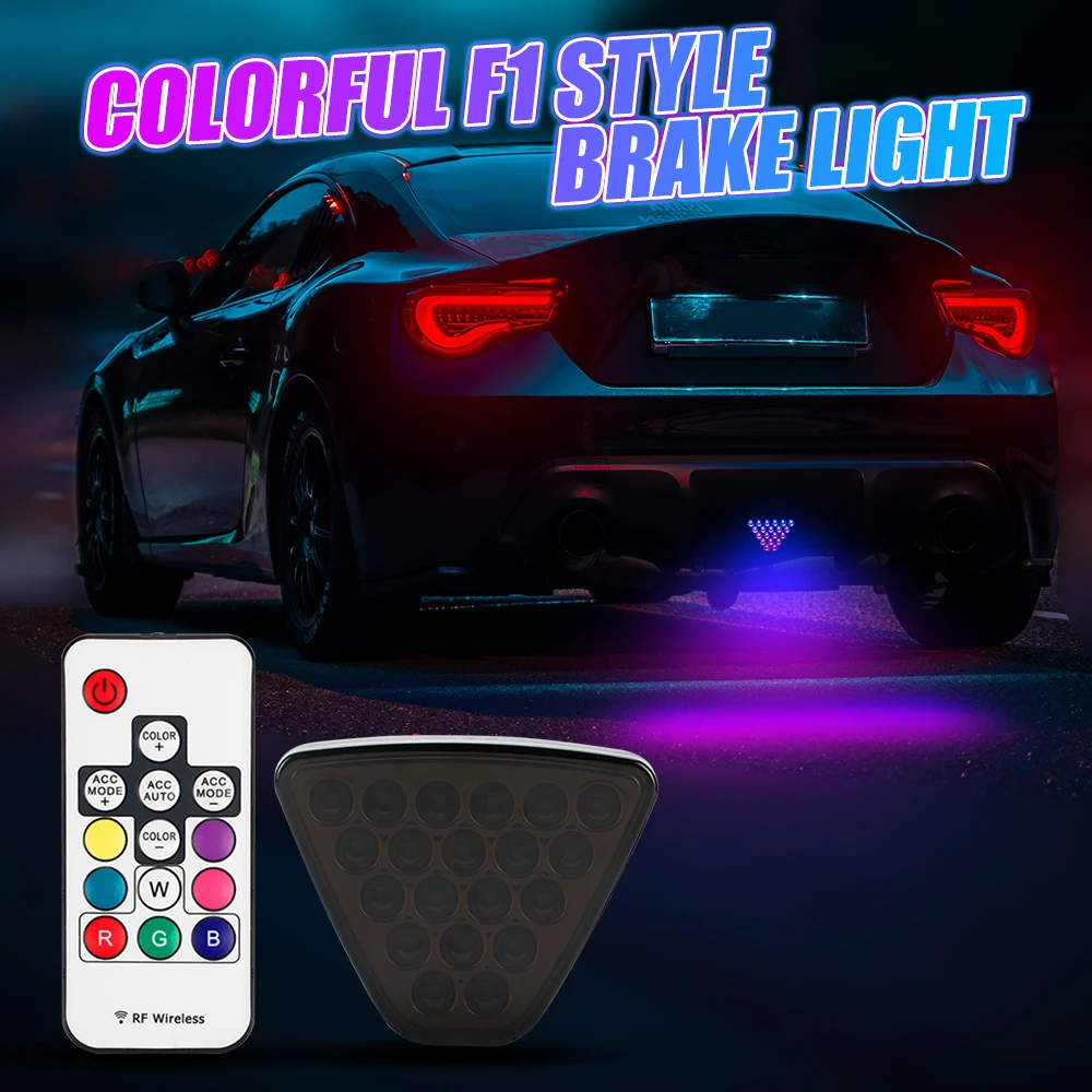 

OKEEN RGB Colorful F1 Style Pilot Light Universal LED Car Warning Brake Fog Lamp Auto Rear The Third Tail Light DRL For JDM BBA