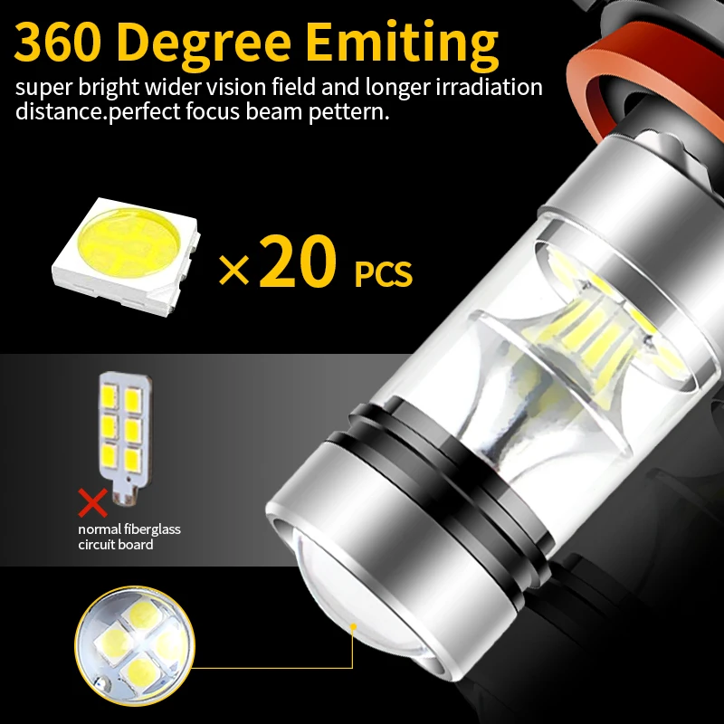 2 шт. 12В LED 100Вт белые противотуманные фары H8 H11 H16 (JP) для Ford Mondeo 3 4 5 2001-2021 2002, автомобильные аксессуары (art.: 3920dc075d3cb) - 3920dc075d3cb