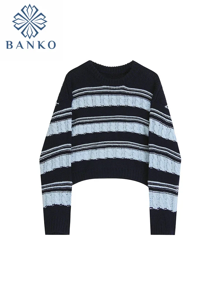 

Трикотажная водолазка для женщин, дизайнерский вязаный пуловер контрастных цветов в полоску, мягкий уютный короткий свитер для женщин, Осе...