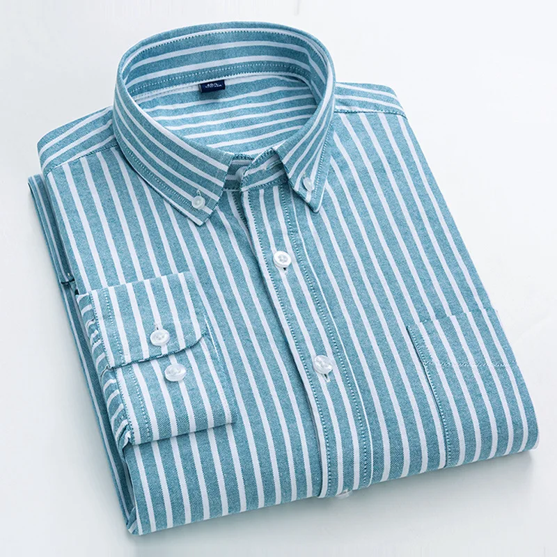 

Новинка 2022, рубашка на весну и осень, хлопковая немнущаяся Повседневная рубашка из ткани Оксфорд с защитой от морщин, полосатая мужская рубашка
