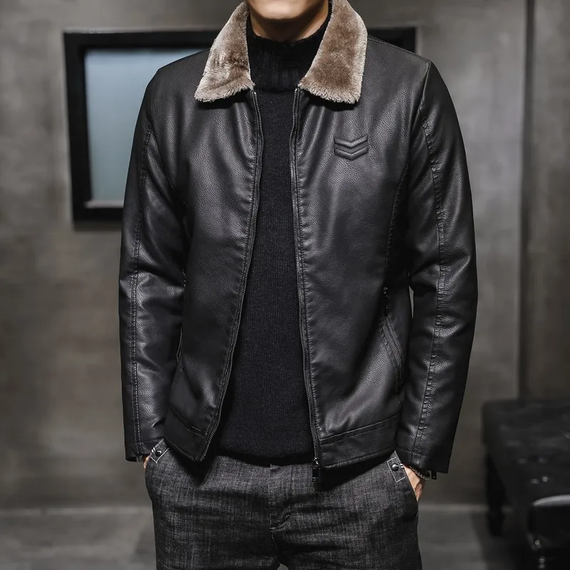 Новинка 2024 мужская кожаная куртка MAIDANGDI с откидным воротником одежда толстым