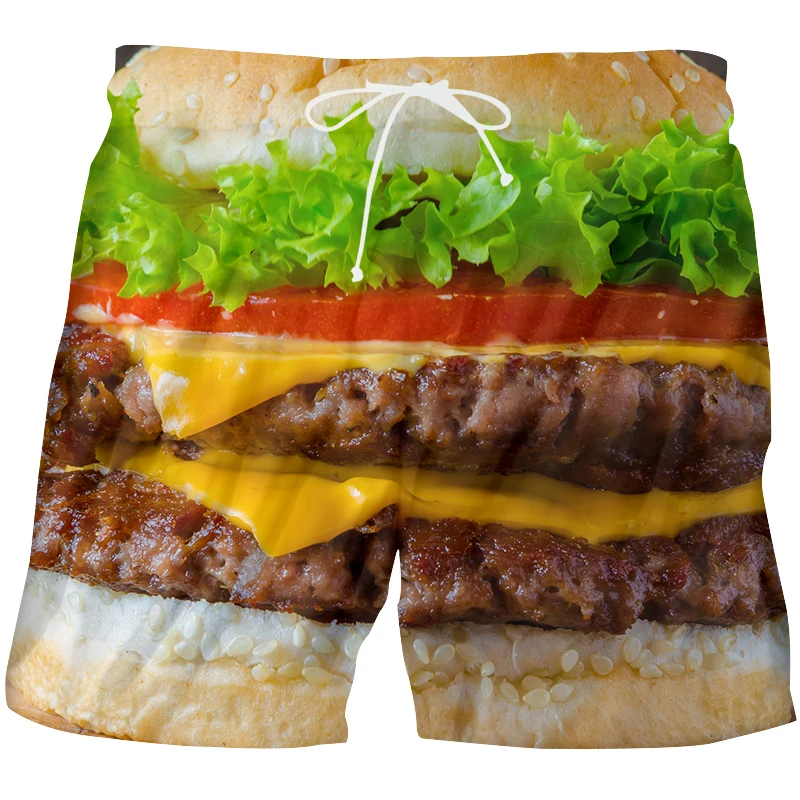 

Food Burger New Summer Casual Shorts Men's Cool Printed 3D Beach Board Shorts Man Hiphop Punk Elastic Waist Trousers Dropship