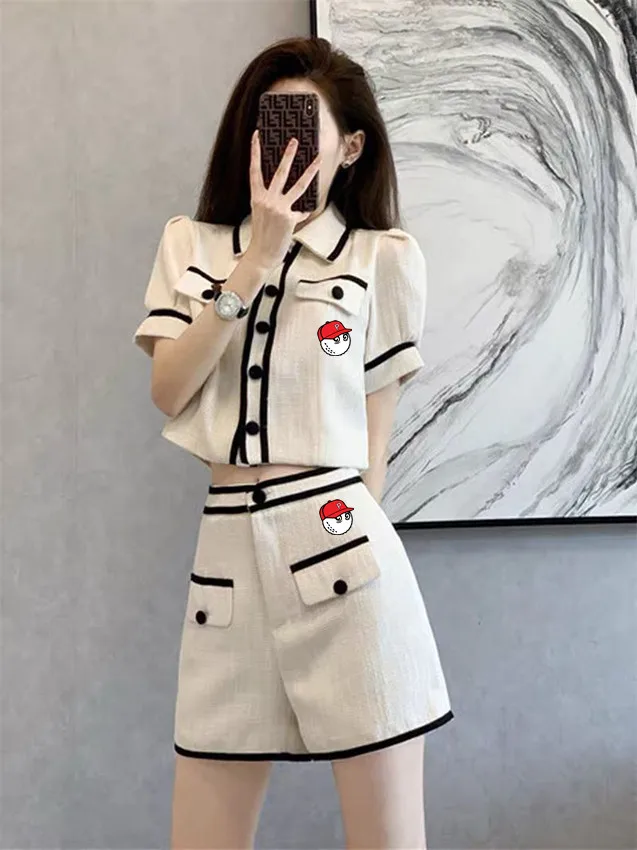 Women's two-piece sports set, short sleeved shirt+tattered pleated skirt, golf casual dress, summer, 2023