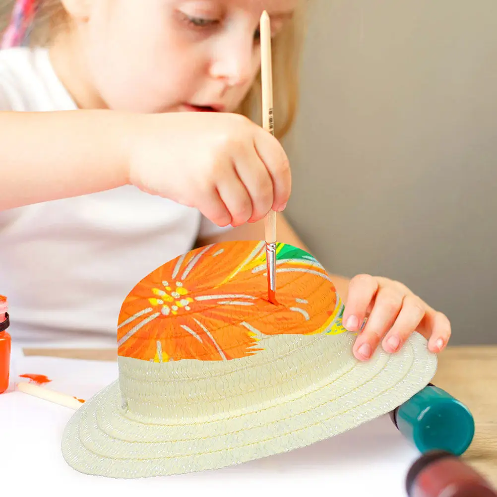 Фото 8 шт. детских соломенных шляп для творчества, пустых шляп для рисования, граффити, рукоделия, защиты от солнца, пикников на природе и вечеринок в помещении. №5