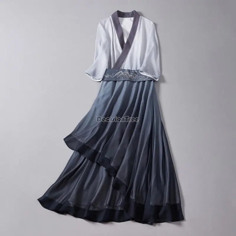 

2023 Новый китайский стиль Улучшенный hanfu Старинный Стиль Половина рукава вышитый кардиган платье Женская чайная одежда Свободный стиль g384