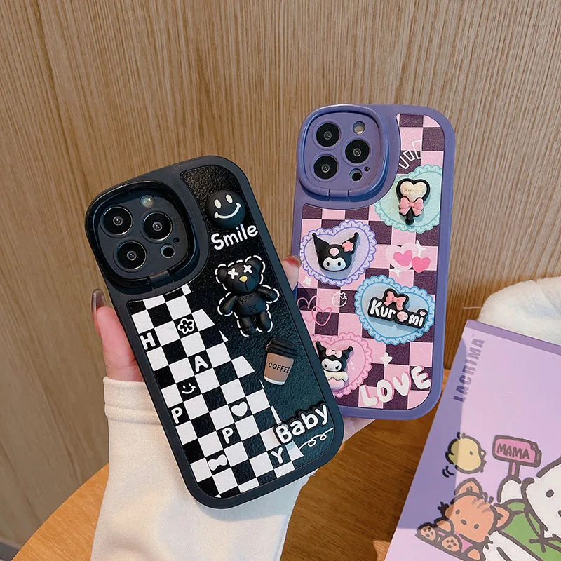 Чехол для iPhone 11, 12, 13, 14 Pro Max, 14 Plus, милый 3D мультяшный Мягкий силиконовый чехол с кофейным медведем и куклой, противоударный чехол