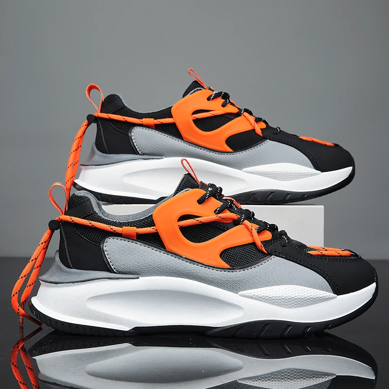 

Мужские новые модные повседневные кроссовки, мягкие и дышащие кроссовки на толстой подошве, Нескользящие и амортизирующие сетчатые кроссовки для бега