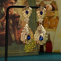 gold color moroccan bridal earring arabesque drop earring for women with bright crystal metal dangle earrings party gifts bijoux